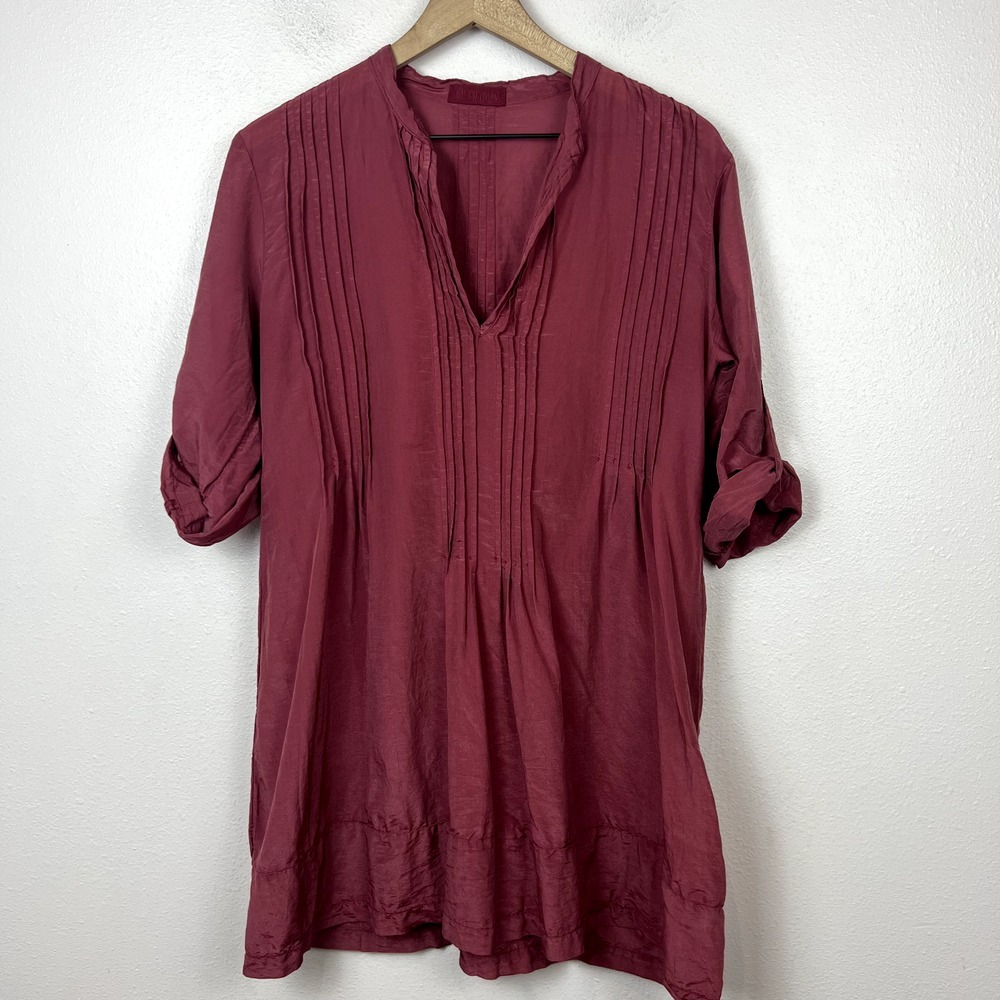 CP SHADES Regina Tunic Top 3/4 Sleeve Pintuck Pleats Lightweight Cotton Silk S